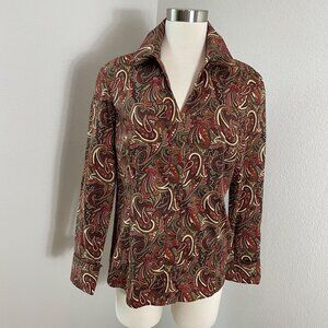 Lafayette 148 New York 8 Paisley Button Up Blouse Cotton Stretch Shirt Top